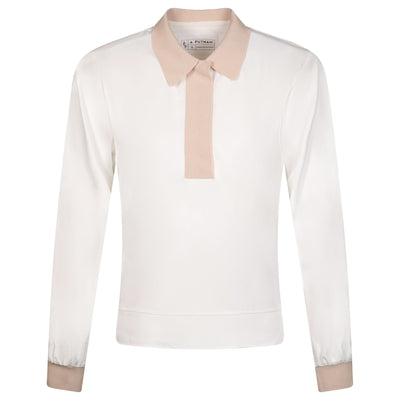 Womens LS Polo Bright White/Bisque - SS24