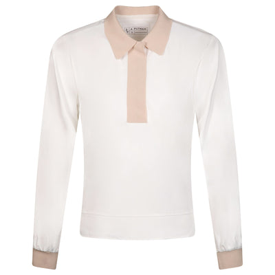 Womens LS Polo Bright White/Bisque