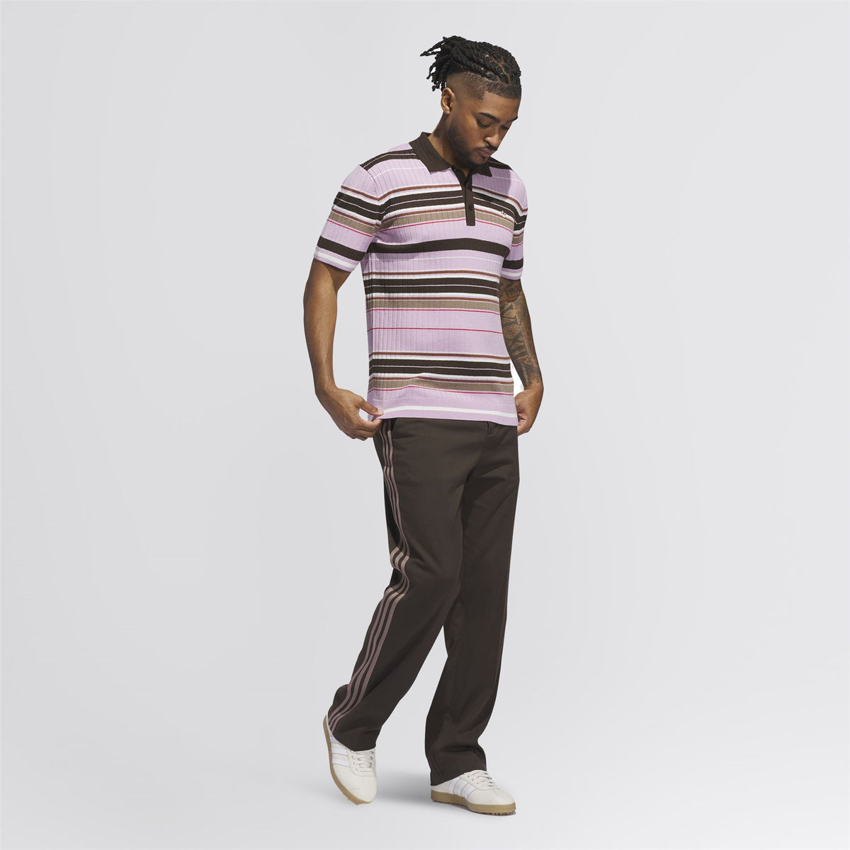 adidas Golf Originals Orignals Knit Stripe Polo Bliss Lilac/Dark