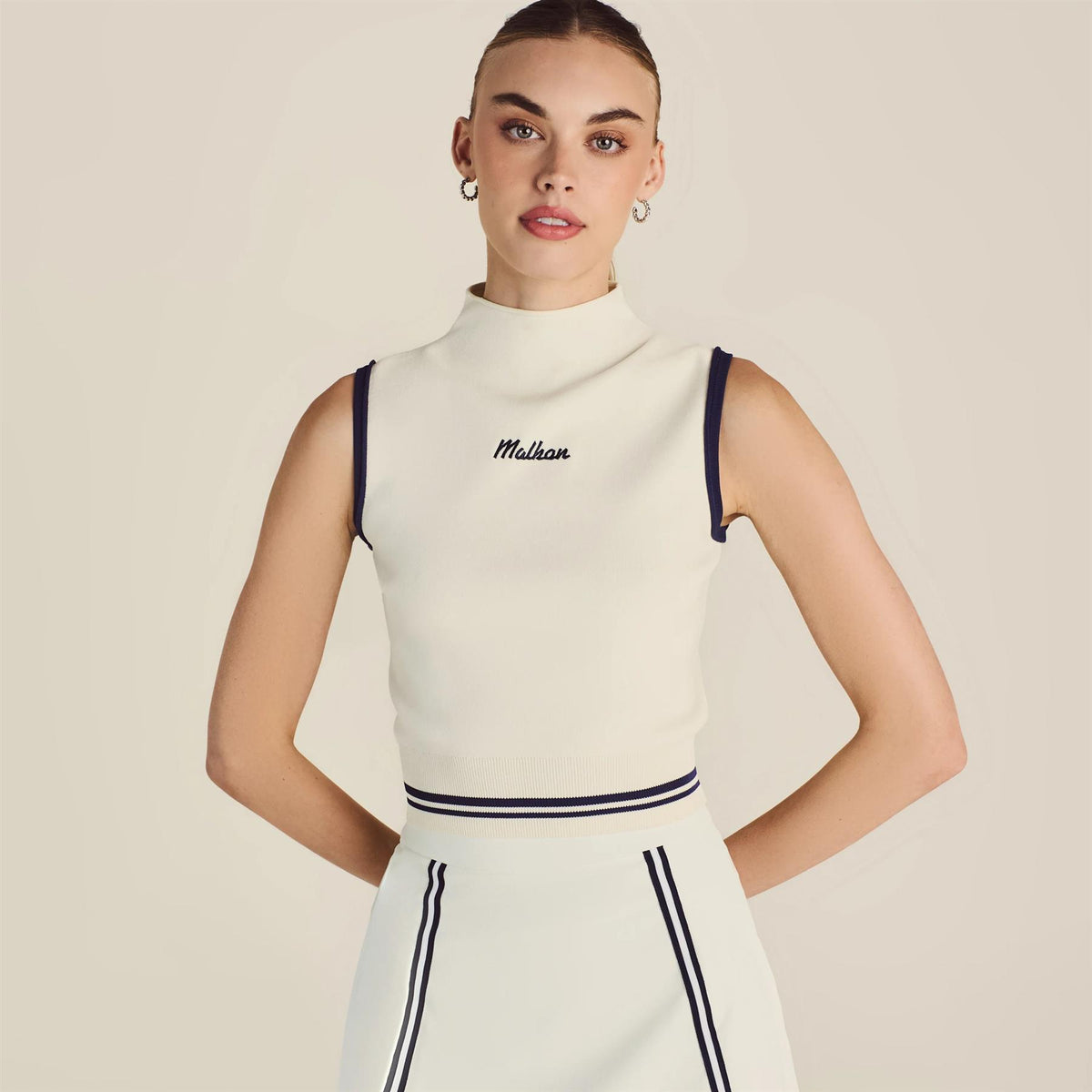 Malbon Golf Kara Mock Neck Vest Ivory | TRENDYGOLF USA