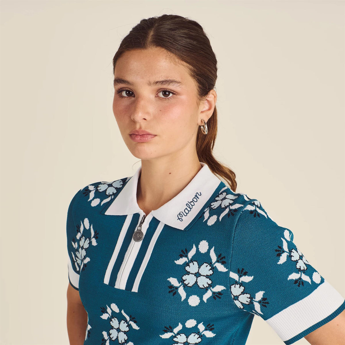 Malbon Golf Lucia Quarter Zip Polo Ocean Multi | TRENDYGOLF USA