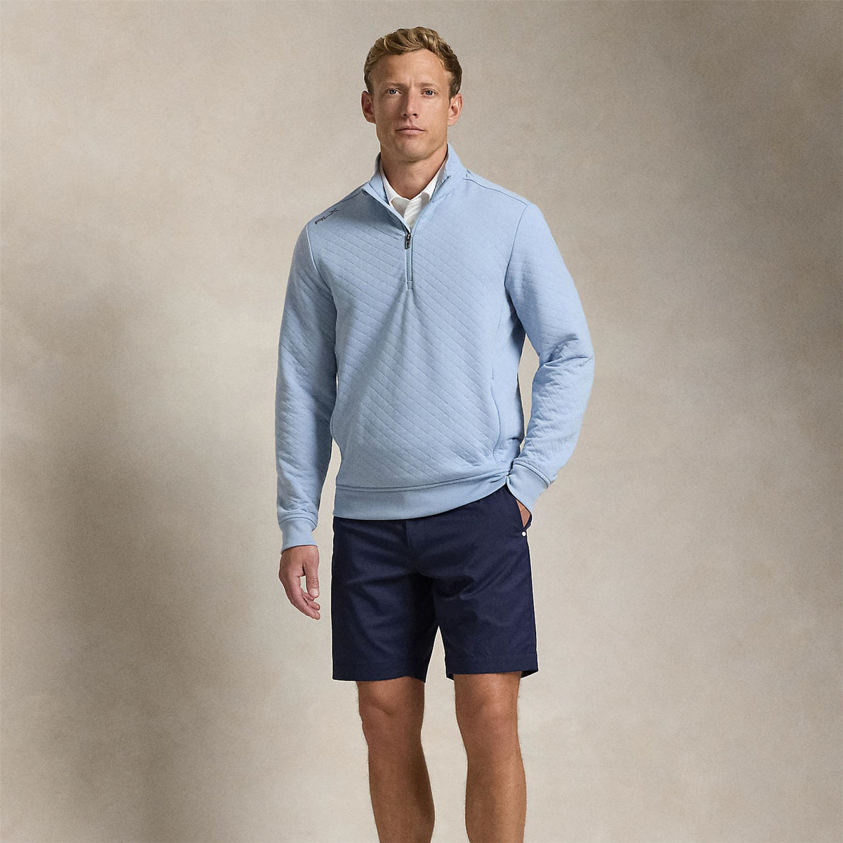 ど*ー様 DOUBLE RL Ralph Lauren 32/32 Ralph Lauren RLX Quilted Double Knit Pullover Estate Blue