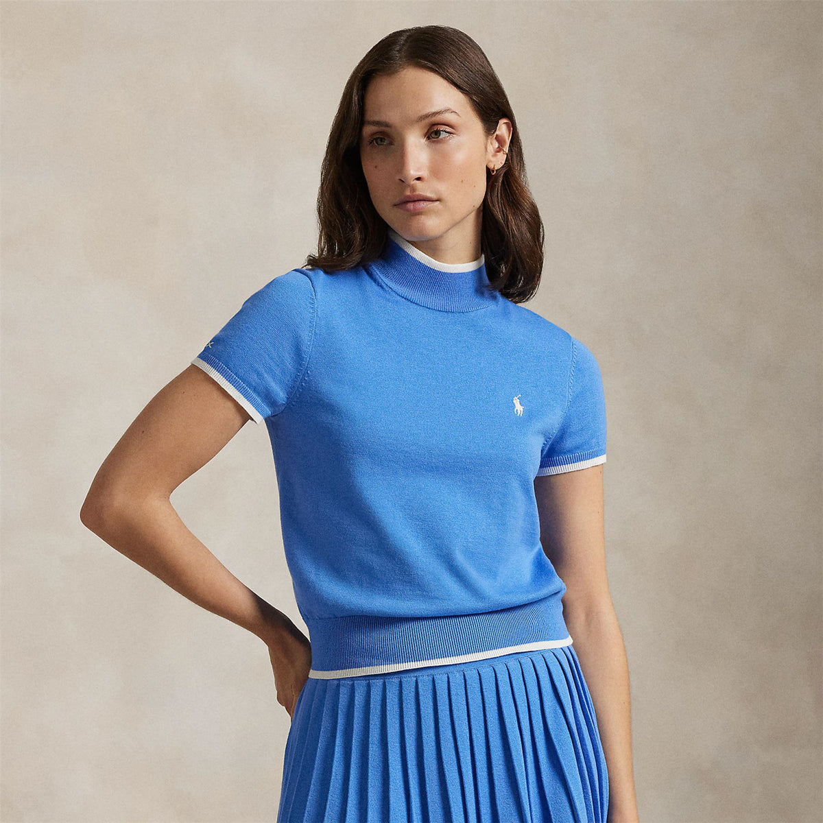 Ralph Lauren RLX SS Mock Neck Sweater Summer Blue/Ceramic White