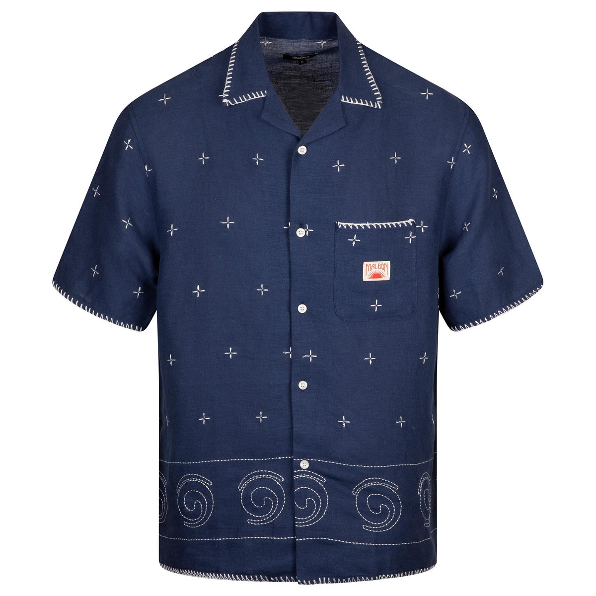Malbon Golf Ronin Linen Button Down Polo Navy | TRENDYGOLFUSA.COM