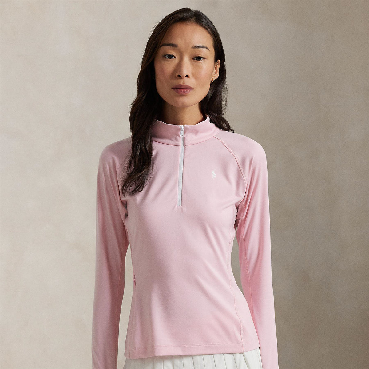 Ralph Lauren RLX Stretch Jersey Quarter Zip Mid Layer Garden Pink