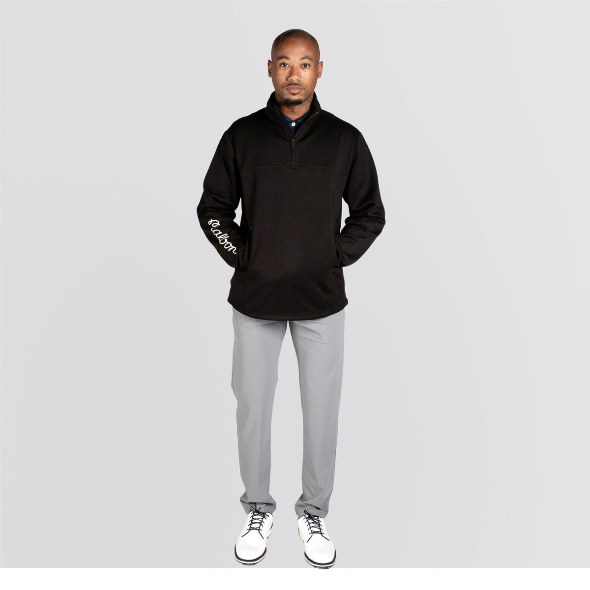Malbon Evergreen Poly Quarter Zip Black | TRENDYGOLF USA
