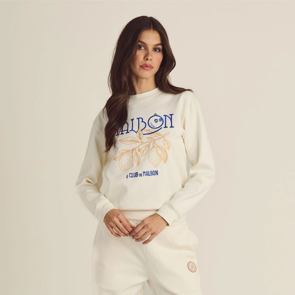 Malbon Golf Adeline Crewneck Sweatshirt Ivory | TRENDYGOLF USA