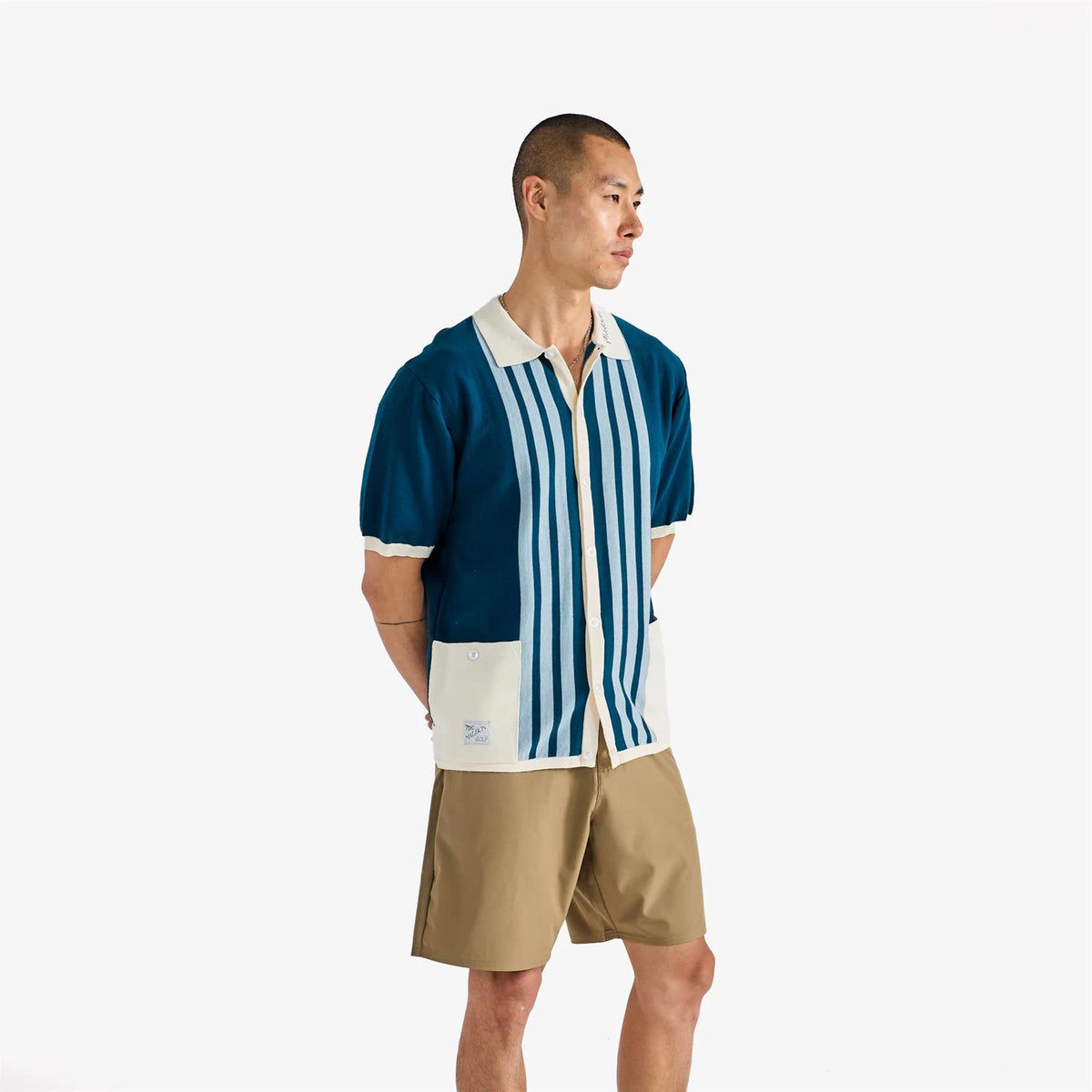 Malbon Golf Gabbiano Knit Button Up Ocean | TRENDYGOLF USA