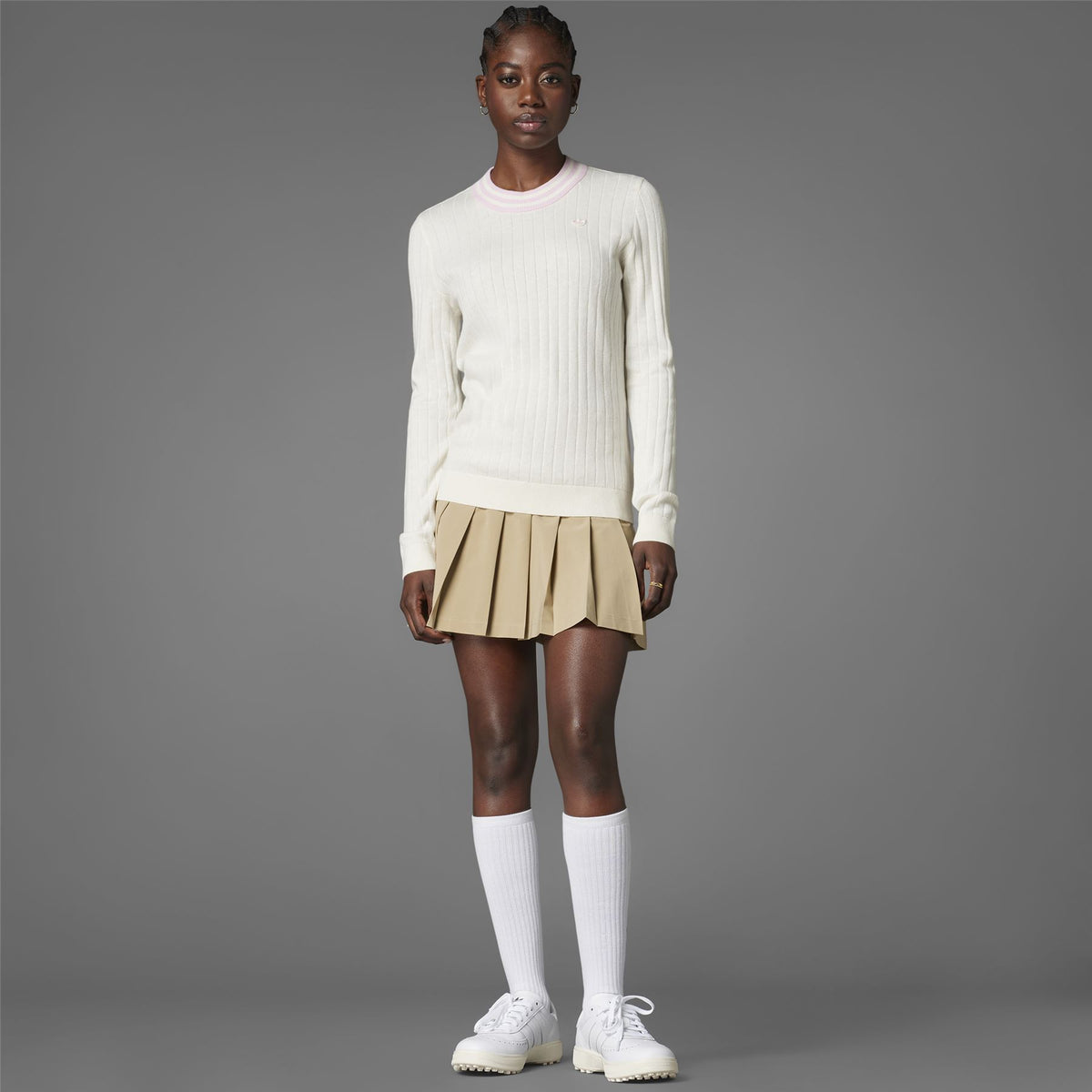 Womens Cashmere Knit Sweater Chalk White