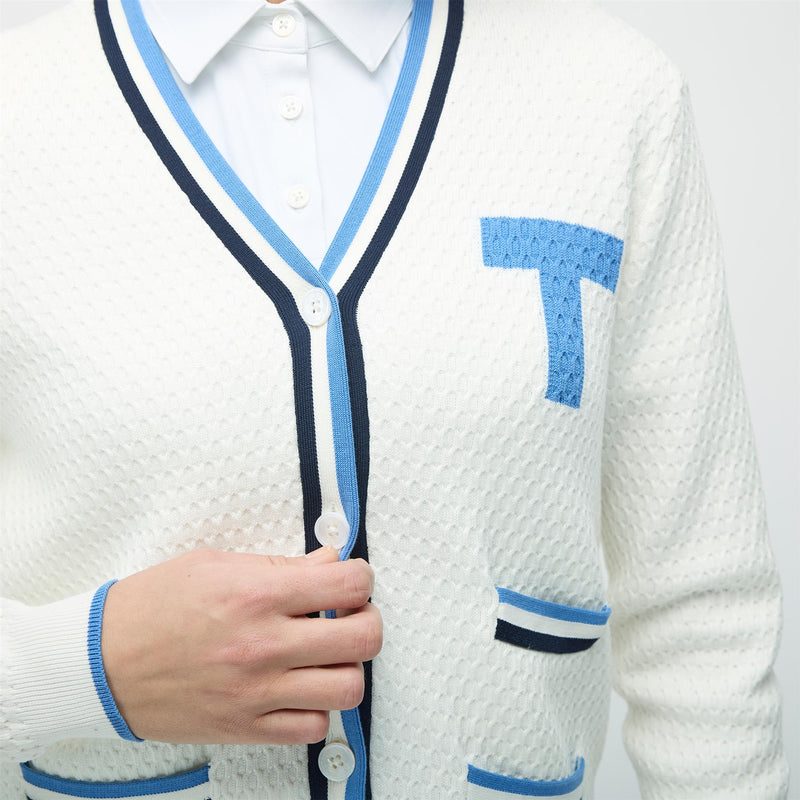 Womens T Cardigan White/Powder Blue