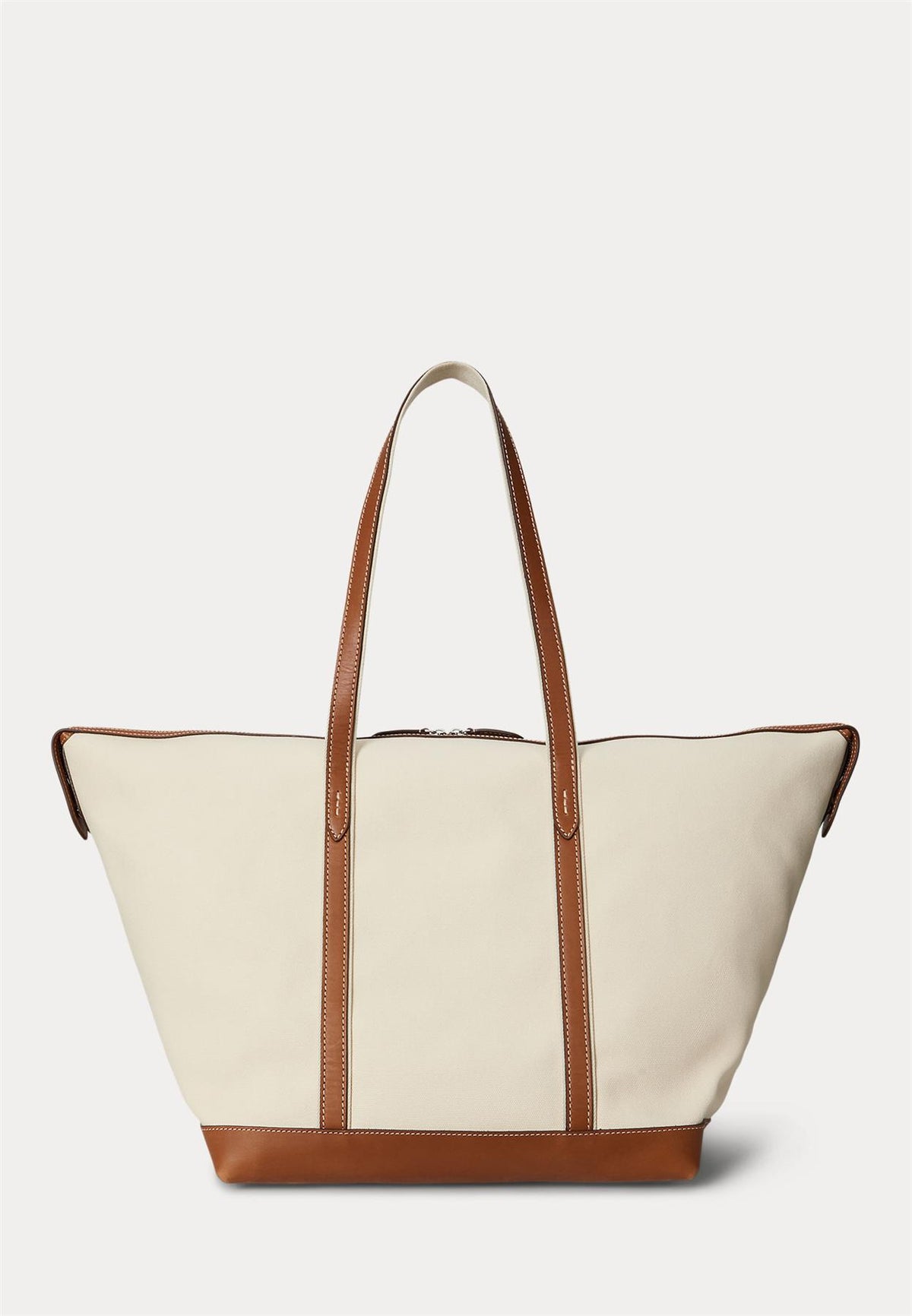 Womens Canvas & Leather Large Shoulder Tote Ecru/Cuoio