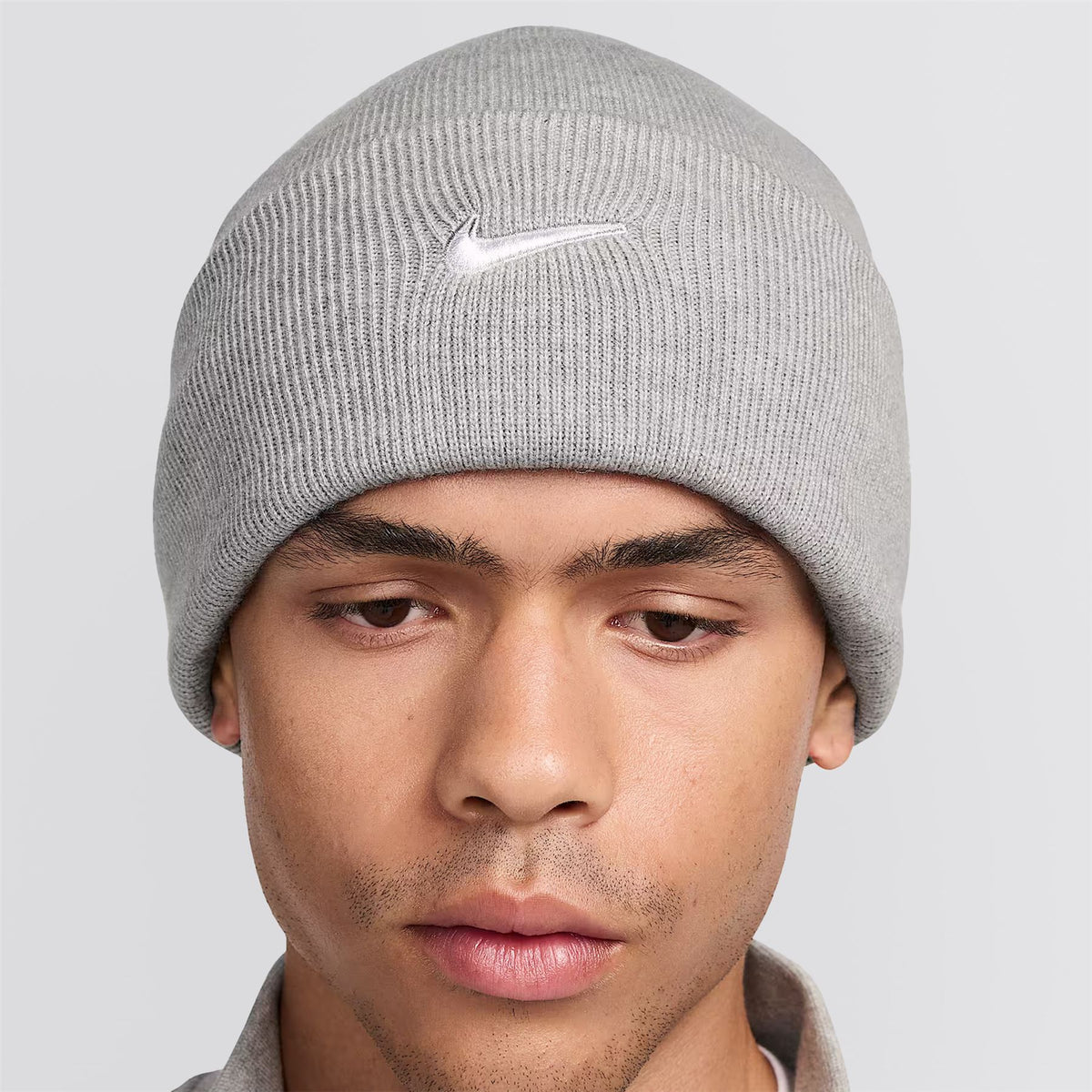 Peak Swoosh Beanie Dark Gray Heather/White