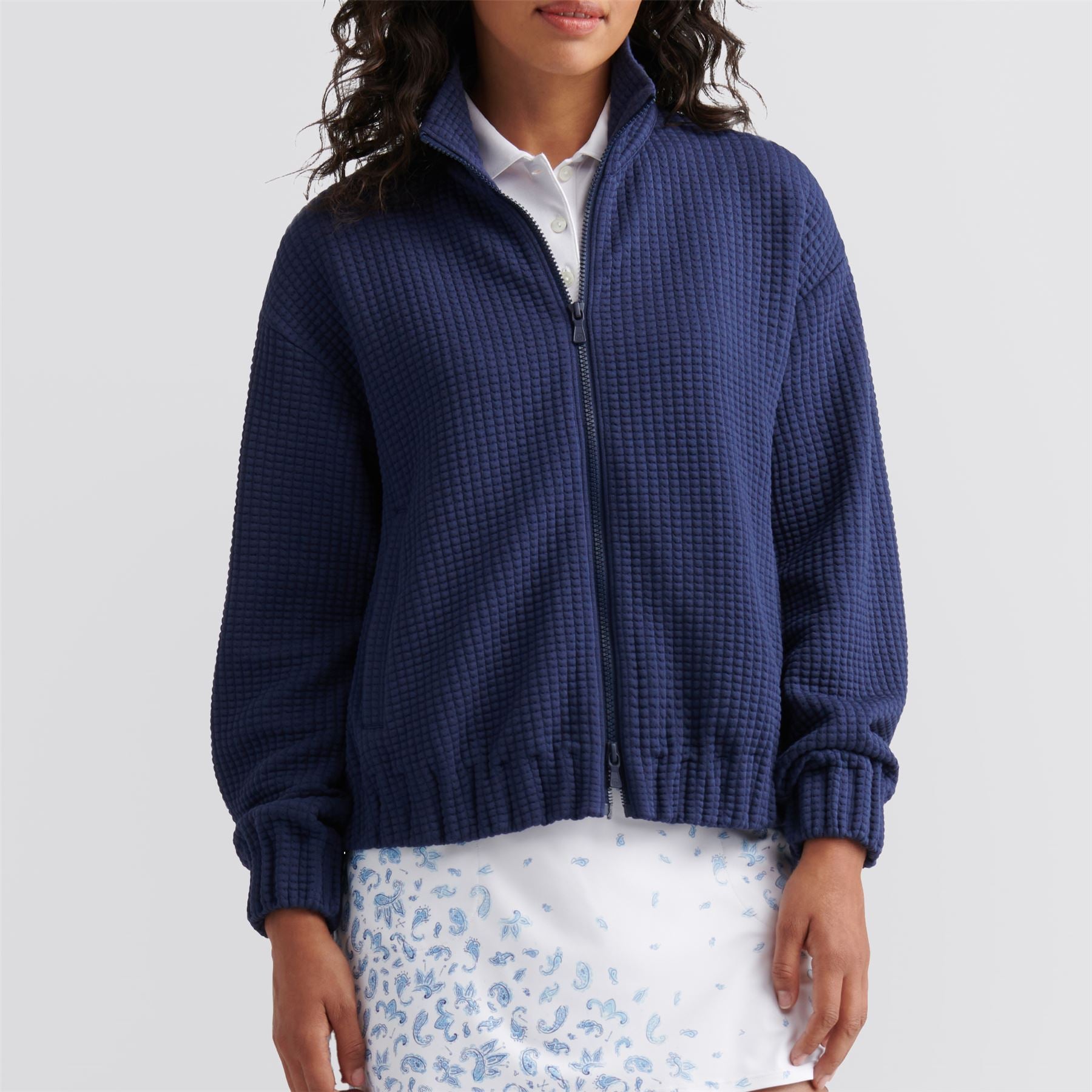 Peter Millar Flora Knit Jacquard Full Zip Layer Navy | TRENDYGOLF USA