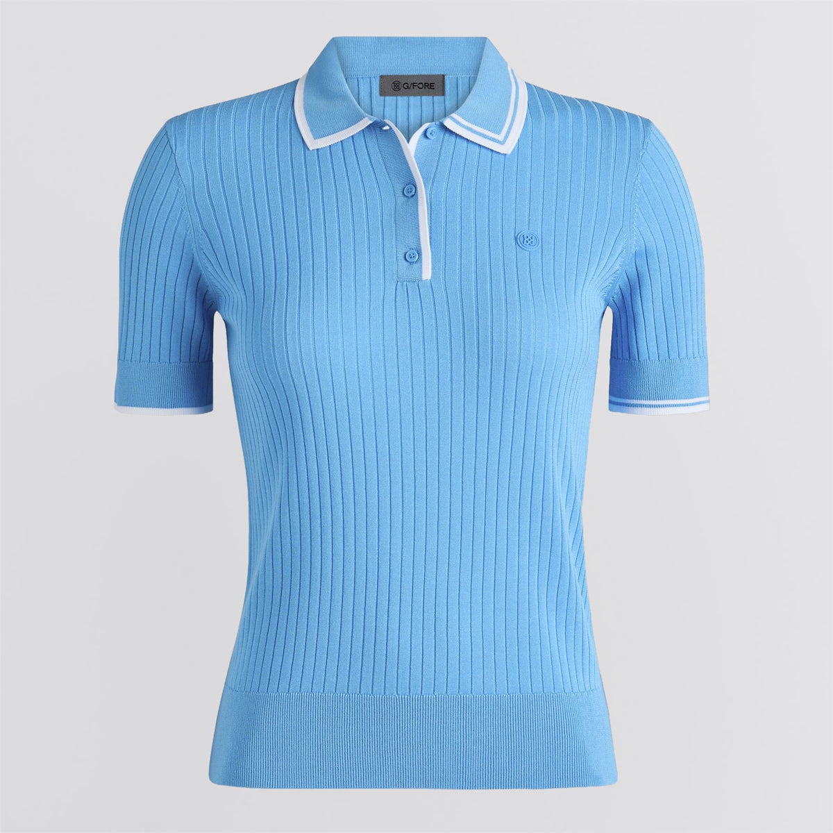 Cotton Blend Rib Knit Polo Azul