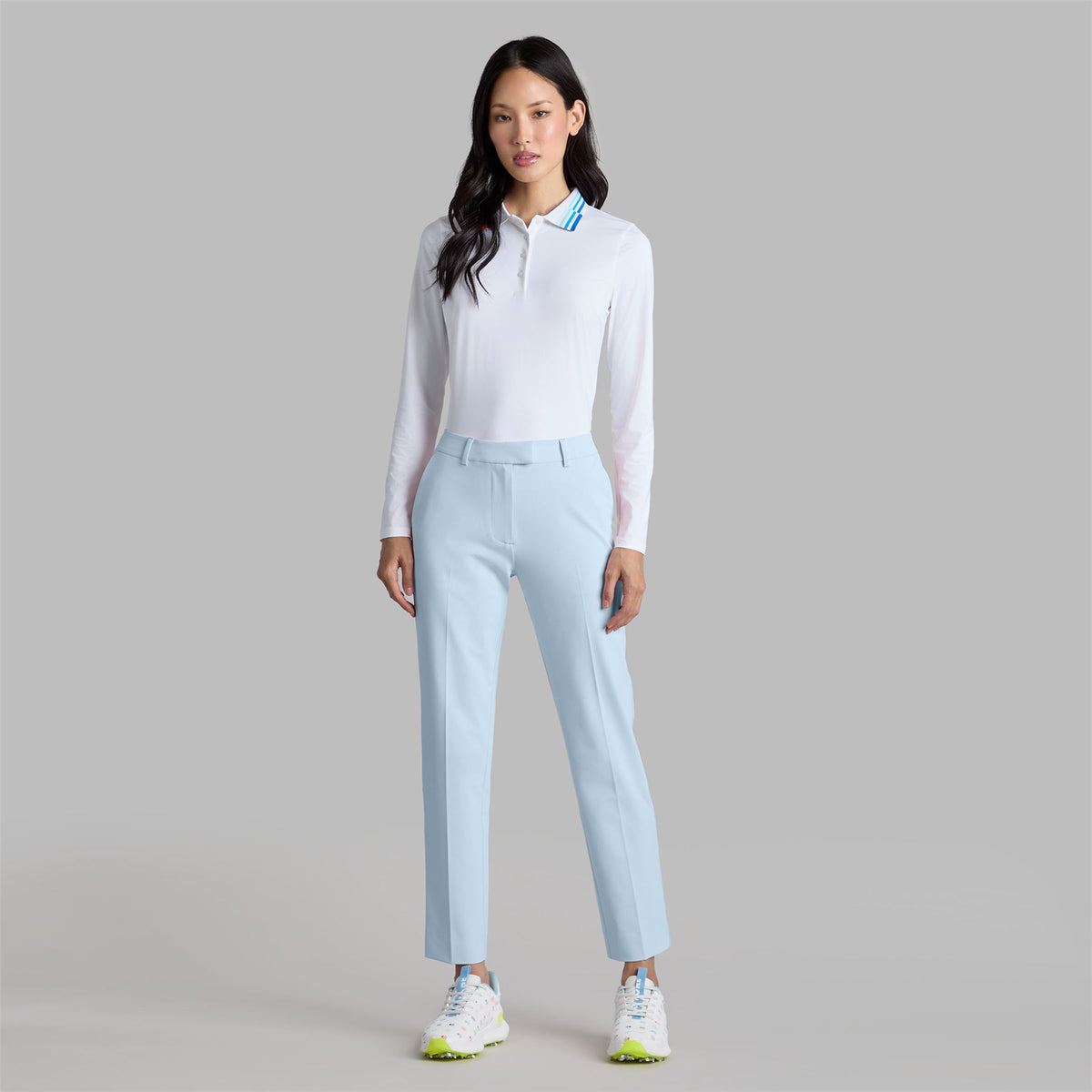 Womens Contrast Collar Silky Tech Nylon LS Polo Snow