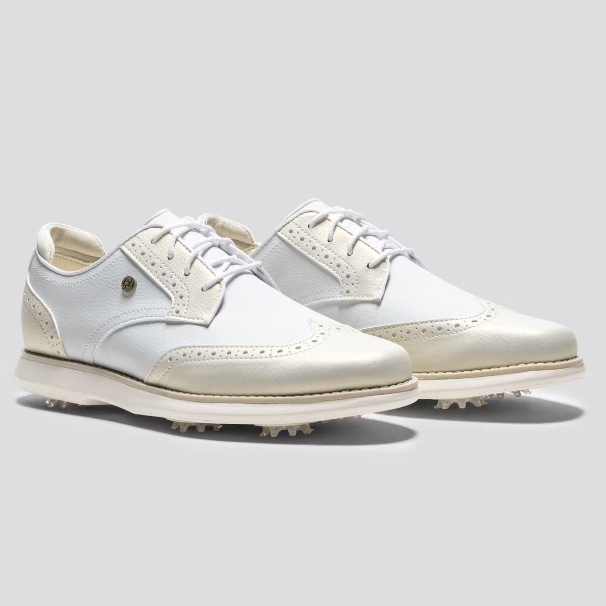 Womens FJ Traditions Cleated Laced Golf Shoes White/Gold