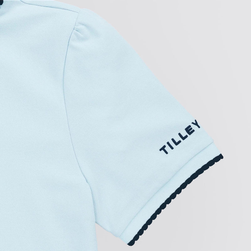 Womens Preppy Pique Puff Sleeve Polo Baby Blue/Navy