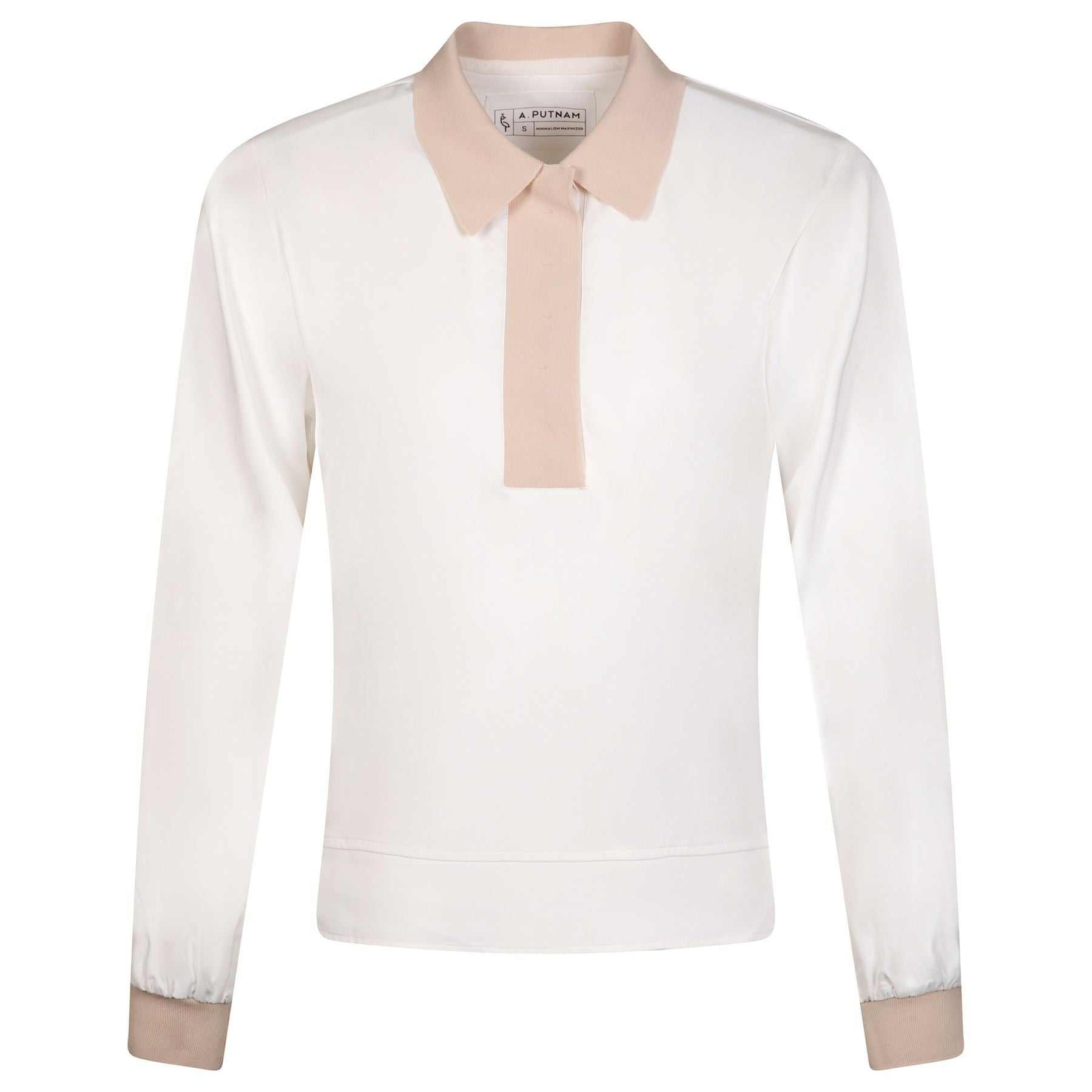 Womens LS Polo Bright White/Bisque