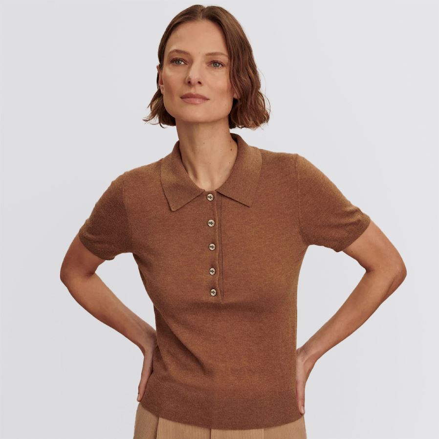 Womens Toni Fine Knit Polo Deep Sand