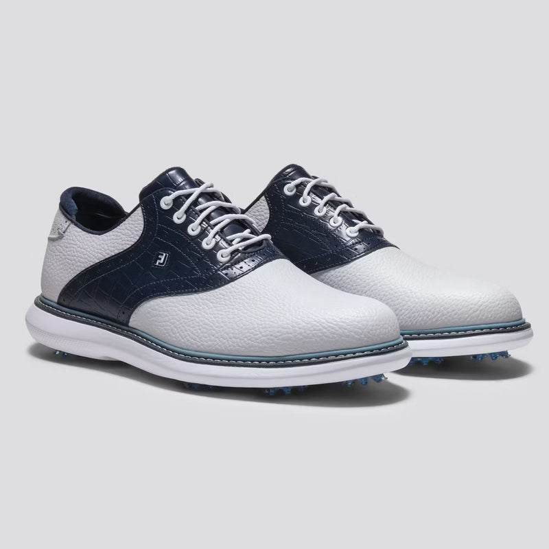 FJ Traditions Saddle Cleated Golf Shoes White/Navy/Blue