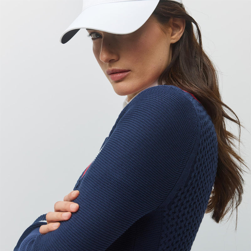 Womens Preppy Deep V Sweater Navy