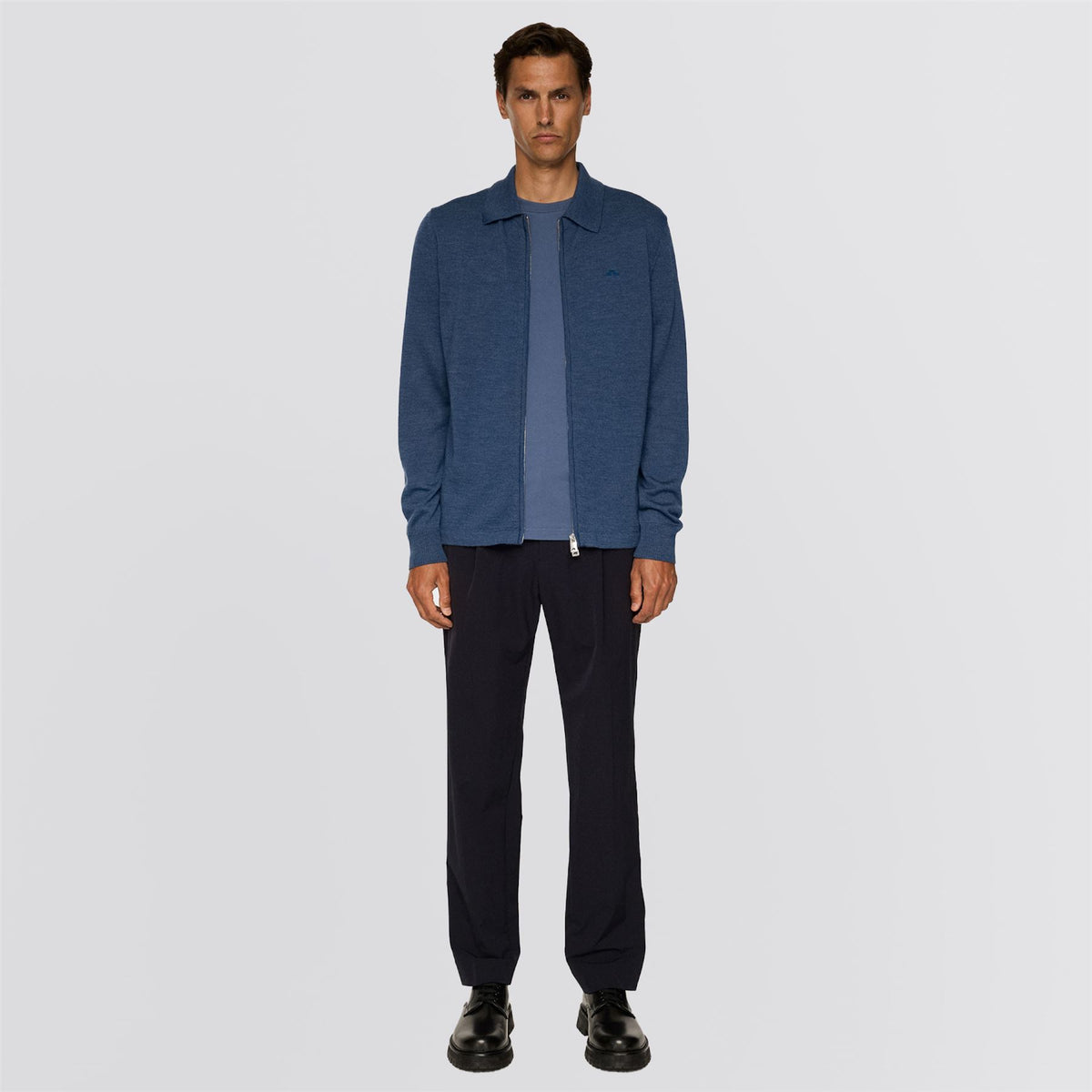 Kaleb Merino Zip Cardigan Vintage Indigo Melange