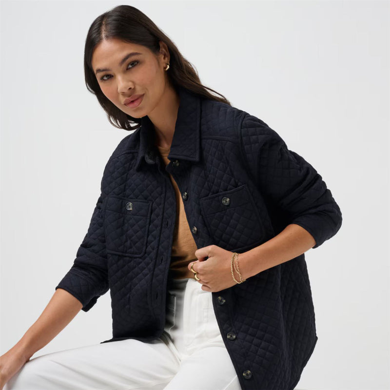 Womens Diamond Quilted Shacket Black