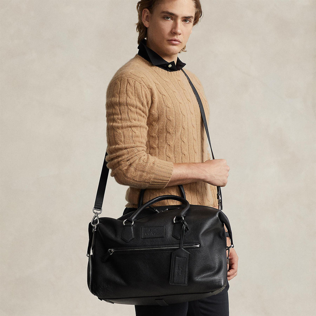 Pebble Leather Duffle Bag Black