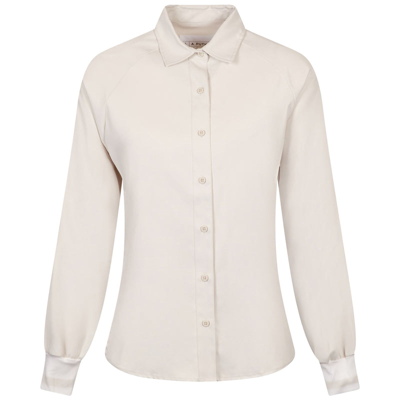 Womens Raglan Button Up Shirt Silver Birch
