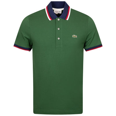 Regular Fit Stretch Cotton Pique Contrast Collar Polo Pine Green - SS24