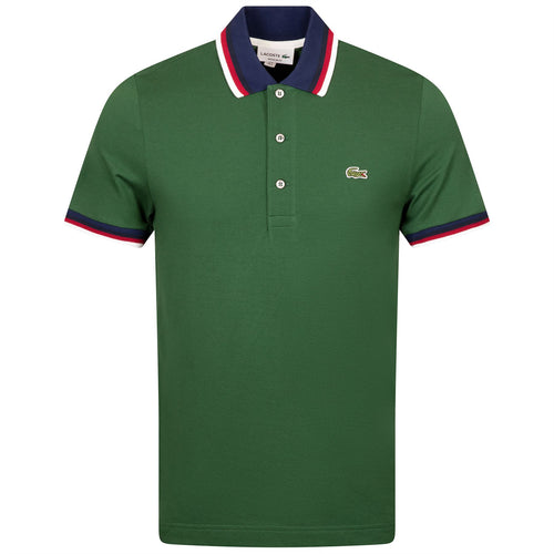 Regular Fit Stretch Cotton Pique Contrast Collar Polo Pine Green - SS24