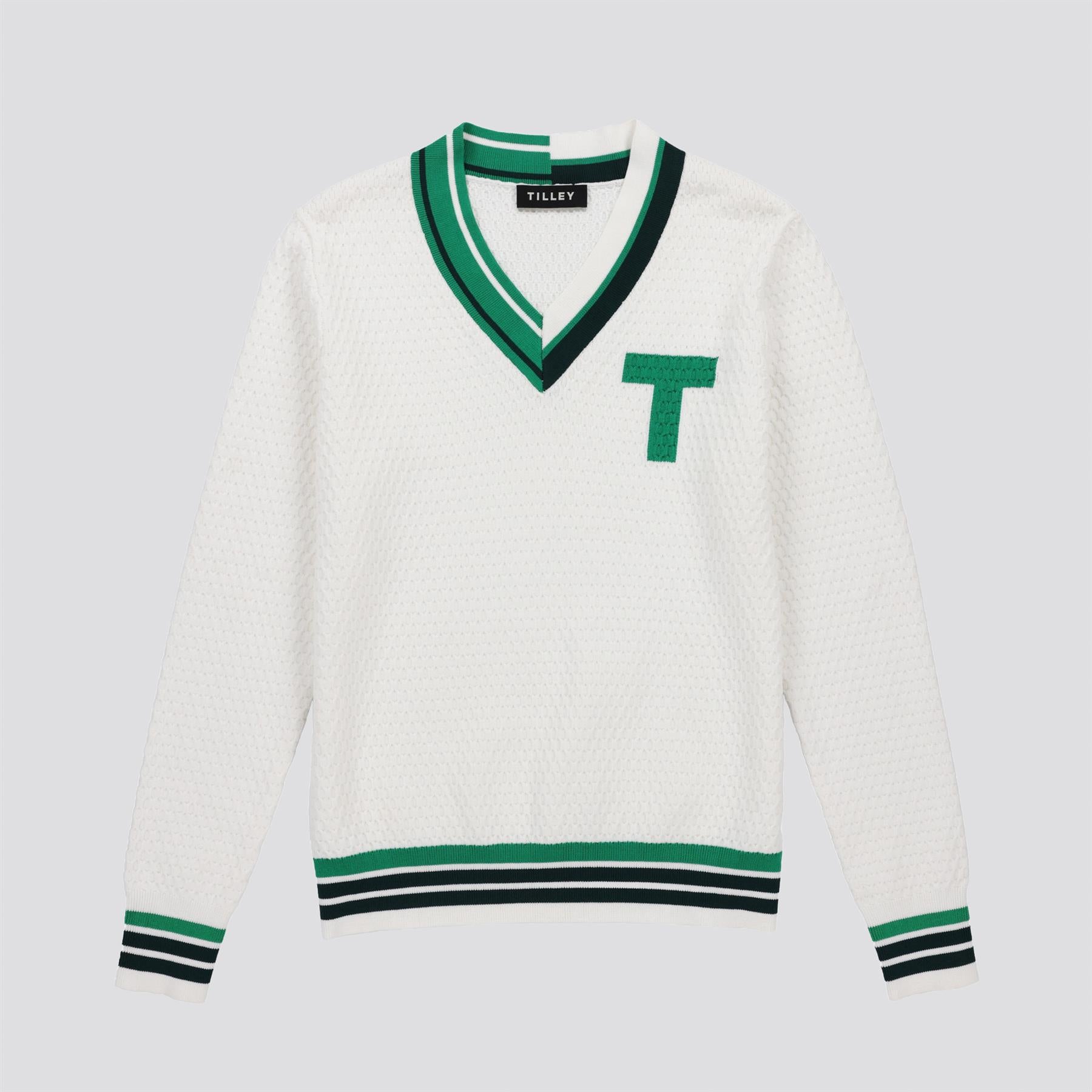 Womens Sport V-Neck Sweater White/Sport Green
