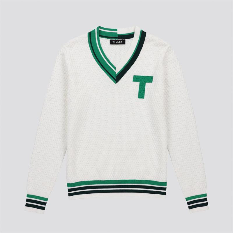 Womens Sport V-Neck Sweater White/Sport Green