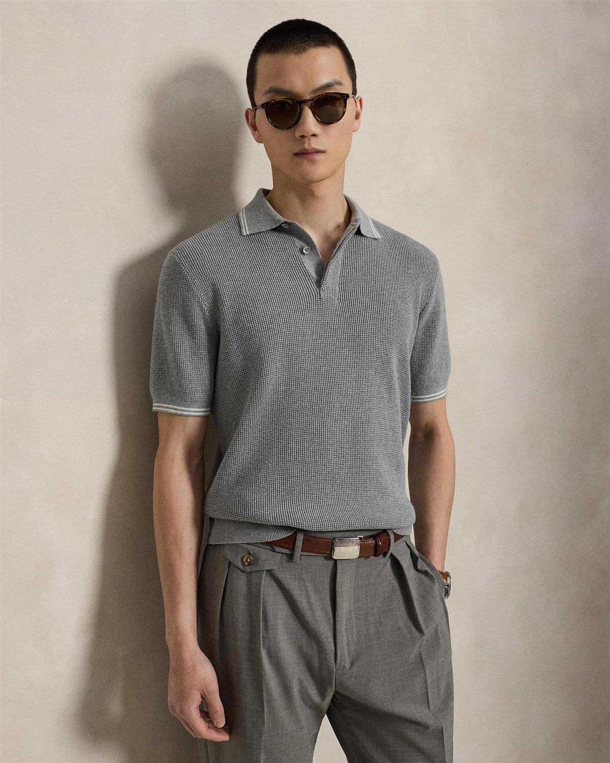 RLX Cotton Sweater Polo Spring Hthr/Stone Pebble