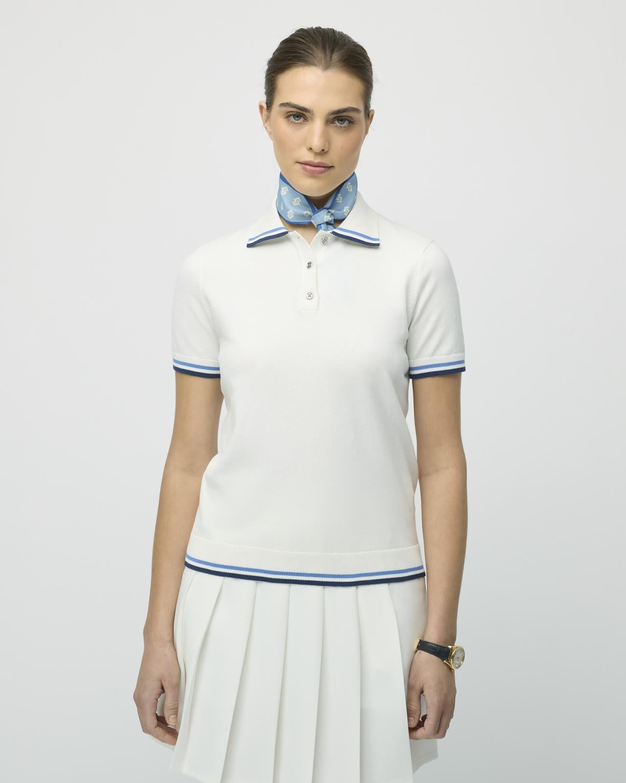 Womens Albatross Polo White/Blue Stripe