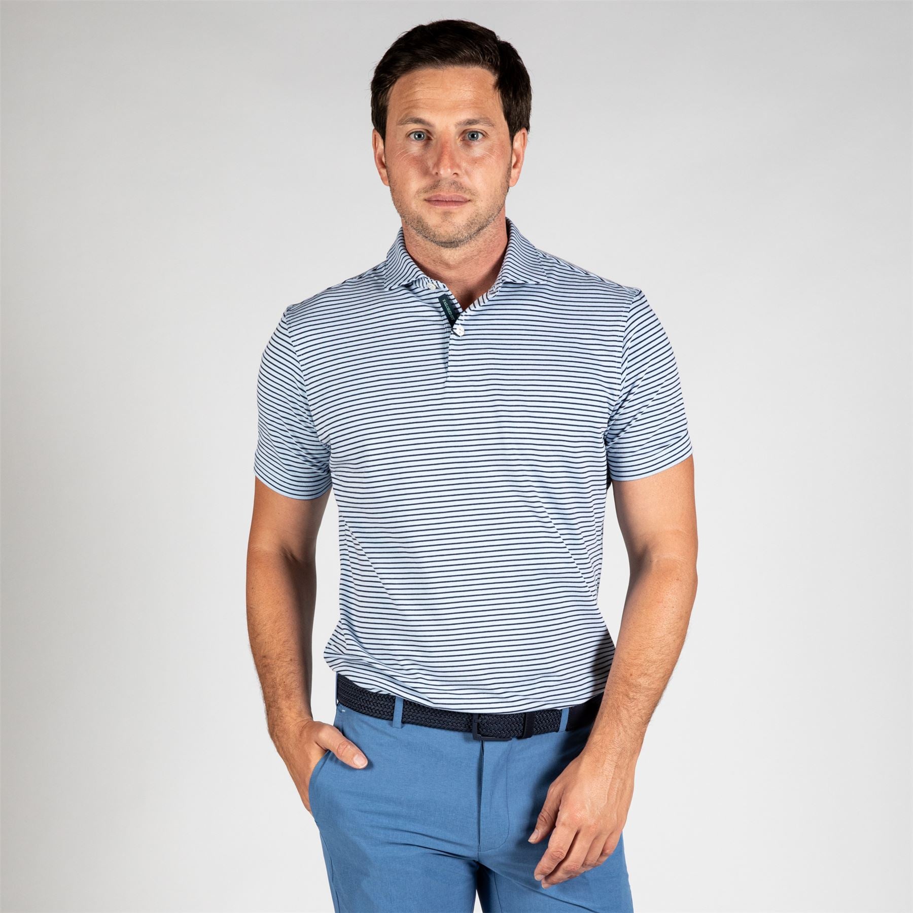 Albatross Cotton-Blend Pique Polo Blue Topaz/Navy