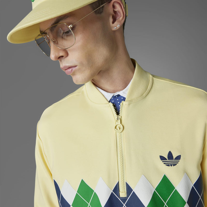 Argyle Printed Quarter Zip Yellow