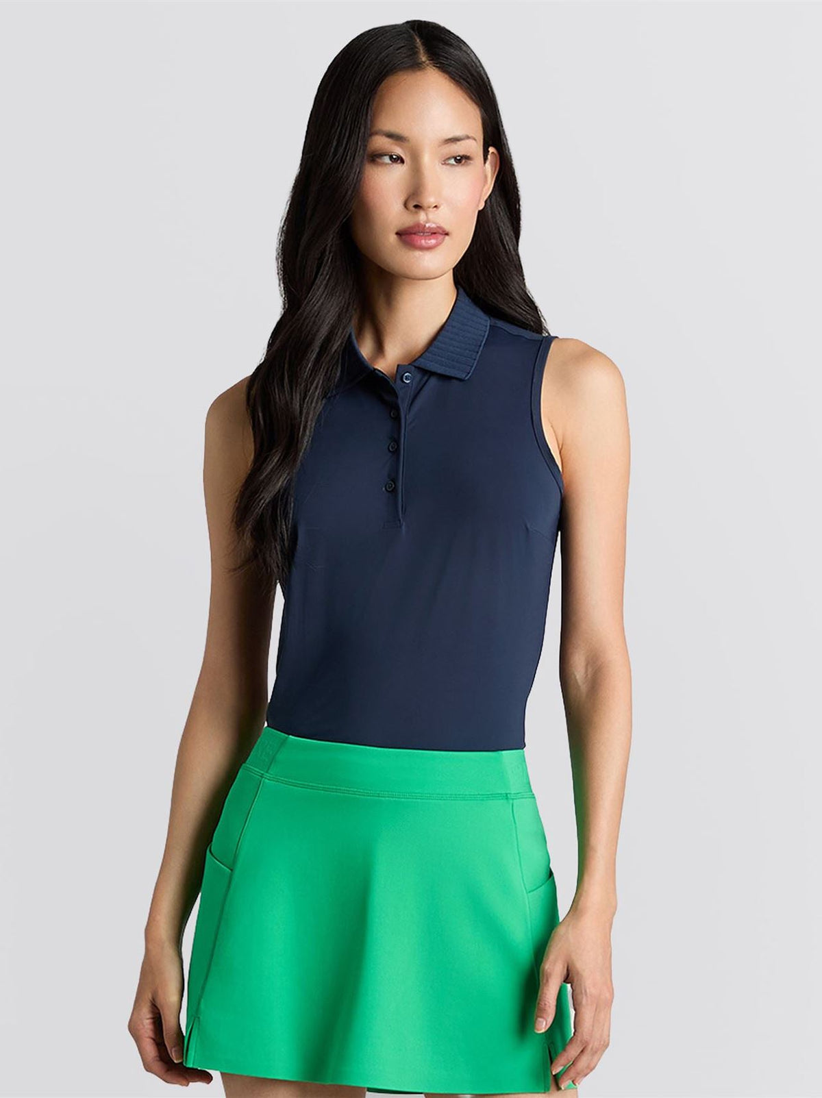 Pleated Collar Silky Tech Nylon SL Polo Twilight