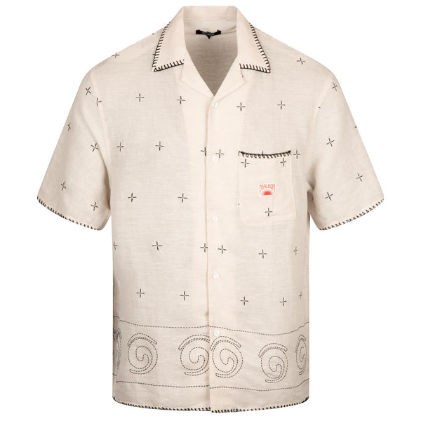 Malbon Golf Ronin Linen Button Down Polo Ivory