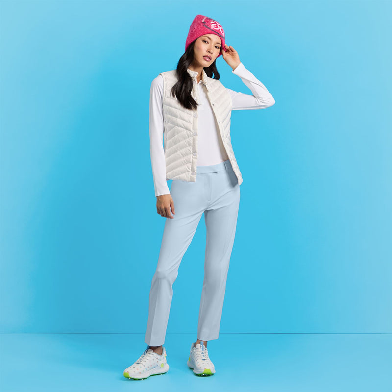 Womens Contrast Collar Silky Tech Nylon LS Polo Snow