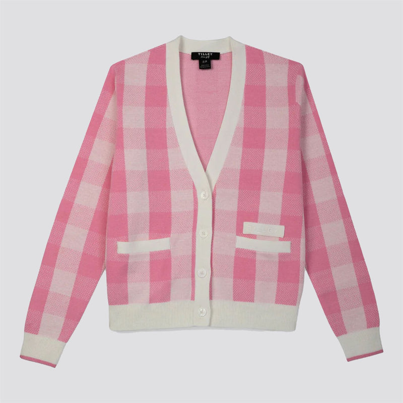 Womens Gingham Cardigan Pink