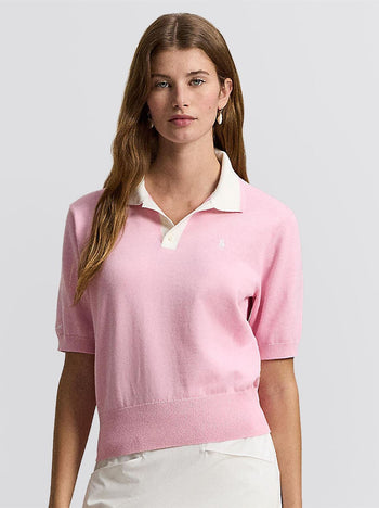 Ralph Lauren RLX Cotton Blend Sweater Polo Light Pink/White Splash