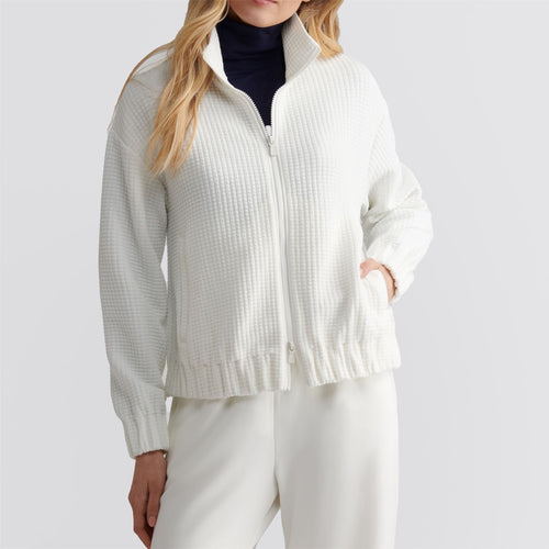 Womens Flora Knit Jacquard Full Zip Layer Soft White