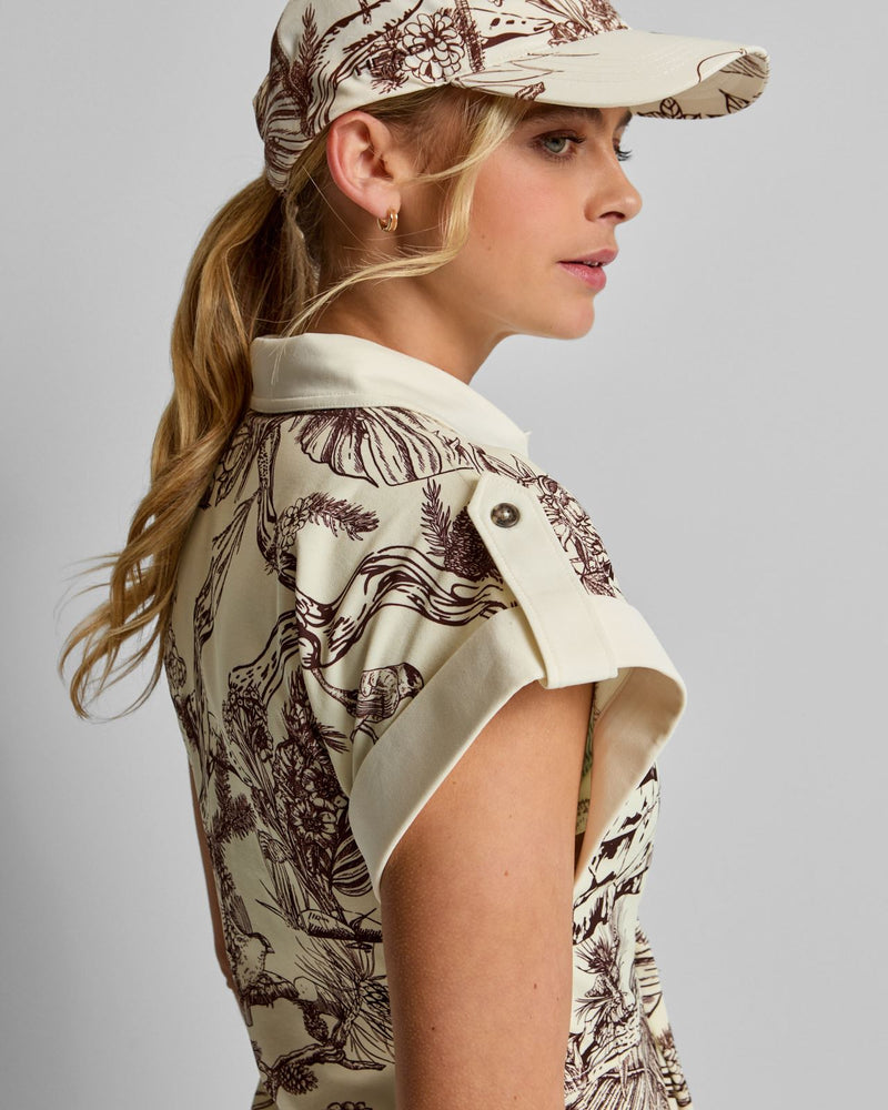 Womens Sleeve Rolled Dress Brown Botanical