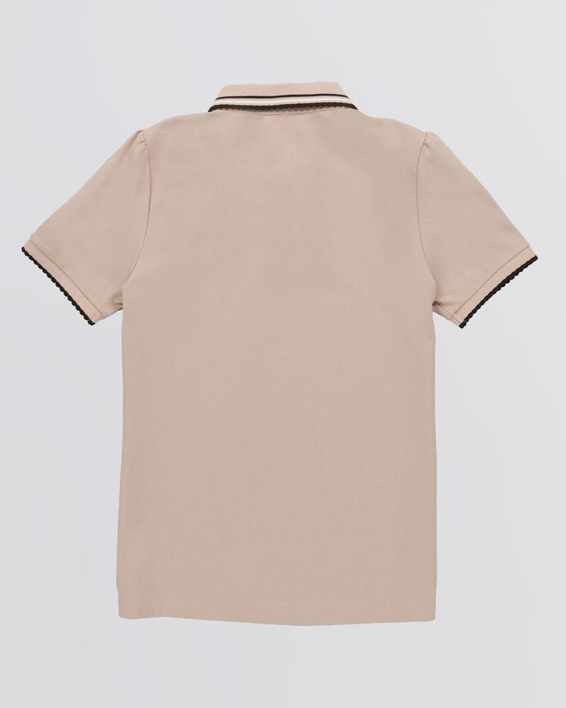 Womens Preppy Pique Puff Sleeve Polo Tan/Chocolate