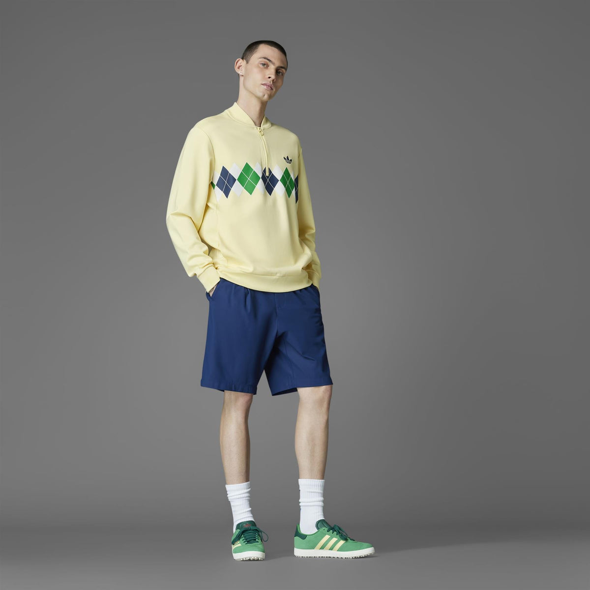 Argyle Printed Quarter Zip Yellow