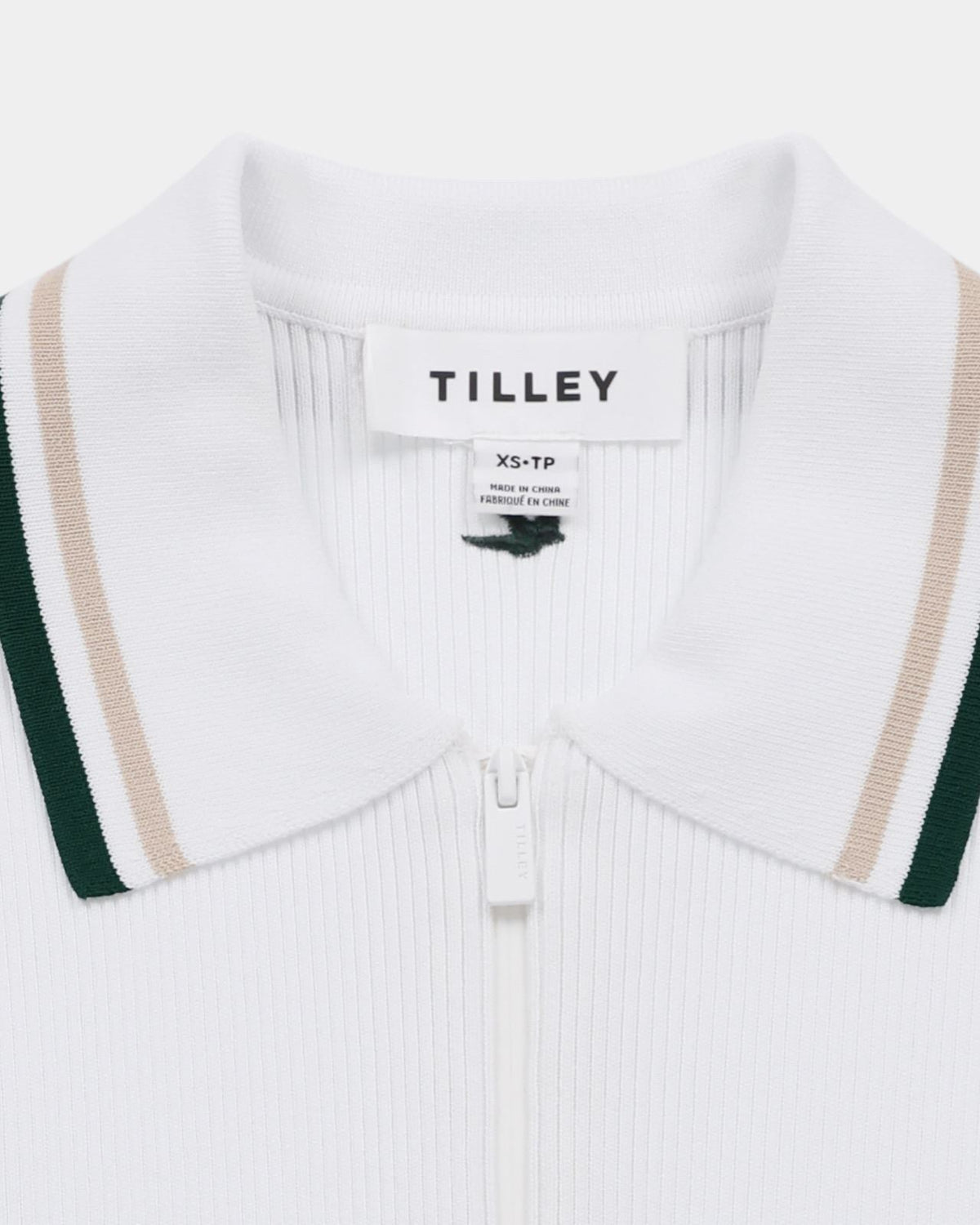 Womens Stripe Zip Polo White