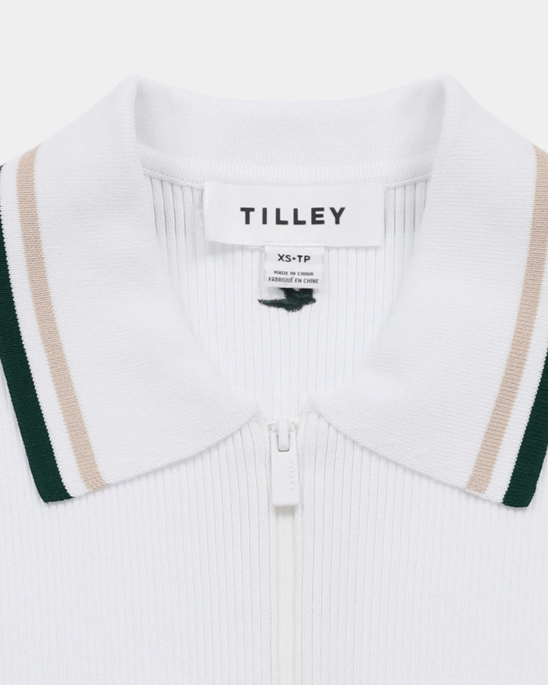 Womens Stripe Zip Polo White