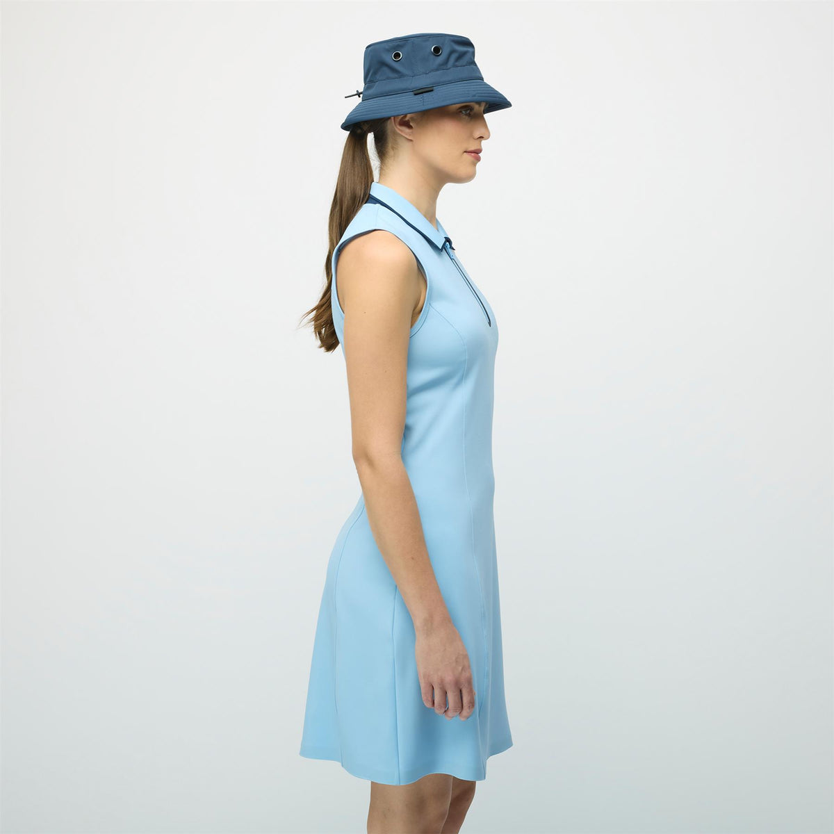 Womens Quarter Zip Polo Dress Powder Blue/Navy
