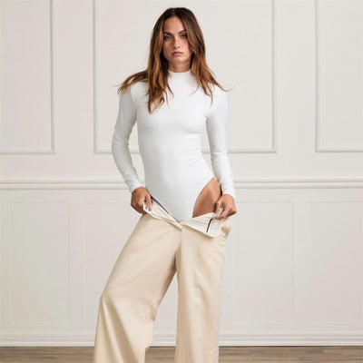 Womens Naomi LS Bodysuit Pearl White